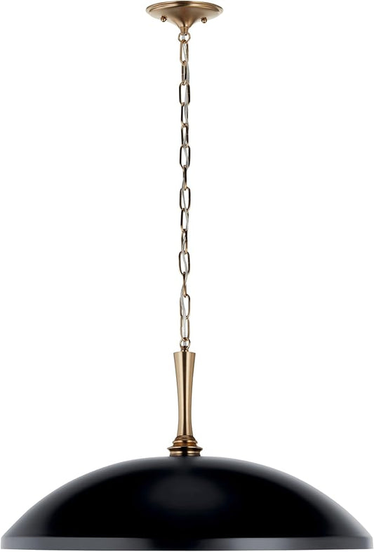 Kichler Delarosa 1-Light Pendant Light Fixture, Oversized Kitchen Island Hanging Light with Black Shade and Champagne Bronze Hardware, for Dining Room or Kitchen (12.75" x 24.25"), 52637BK