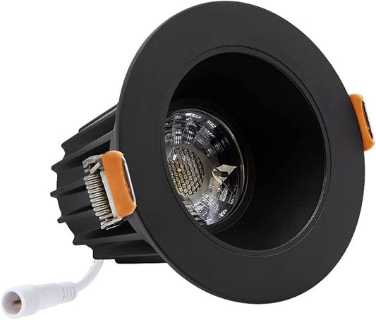 Maxxima 2 in. Ultra-Thin Recessed Anti-Glare LED Downlight - Canless IC Rated, 5 Color Temperature Selectable 2700K/3000K/3500K/4000K/5000K, Dimmable, Round Black Trim, 90 CRI