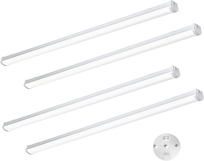 4FT Linkable 60W LED Shop Lights with Socket 3000K 4000K 6000K 6000LM for Garages Shop, Linear Work Light Fixture Hanging or FlushMount with Plug, ETL 4 Pack