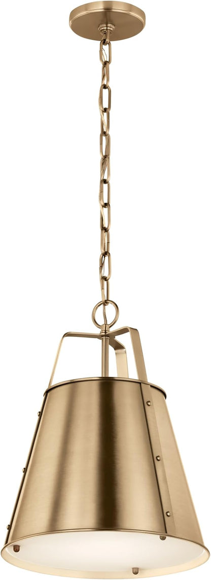 Kichler Etcher 1-Light Pendant Light Fixture with Etched Painted White Glass Diffuser in Champagne Bronze for Kitchen Island or Dining Room (17" x 13"), 52710CPZ