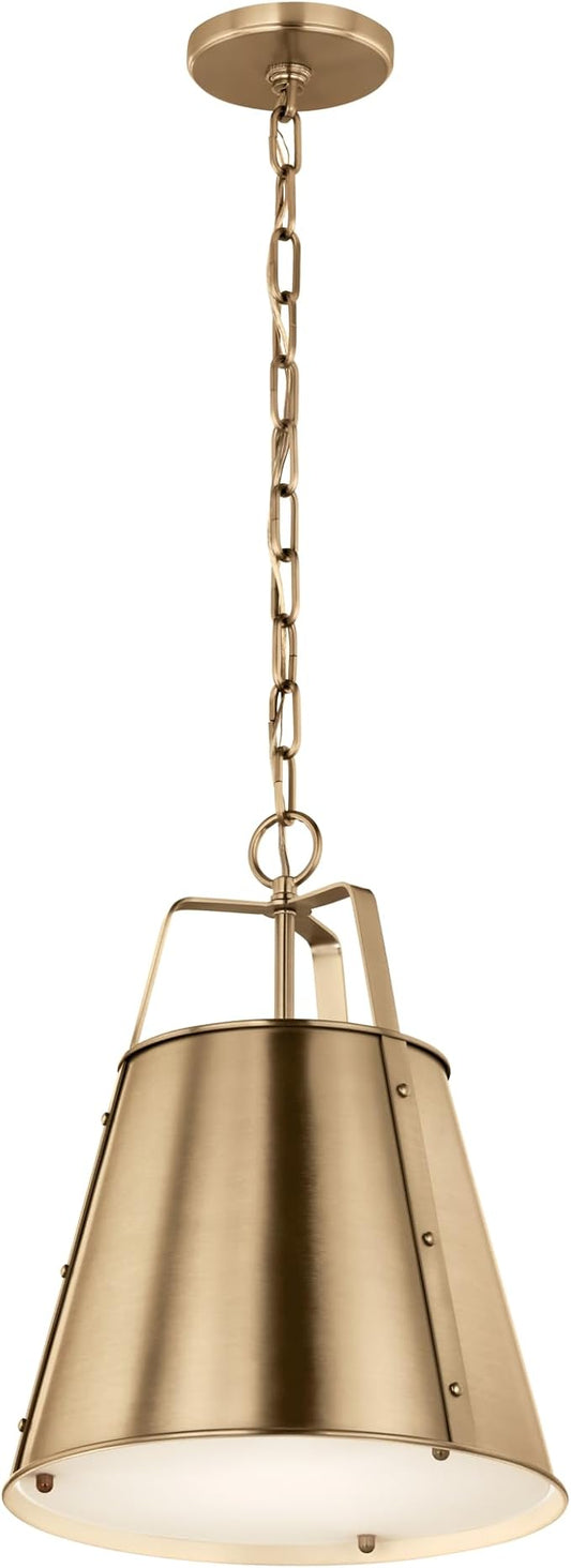 Kichler Etcher 1-Light Pendant Light Fixture with Etched Painted White Glass Diffuser in Champagne Bronze for Kitchen Island or Dining Room (17" x 13"), 52710CPZ