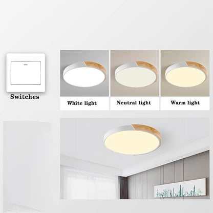 LED Ceiling Light Fixture,12 Inch Modern Wood Recessed Ceiling Lights, Dimmable Light,White 24W Close to Ceiling Lighting Flush Mount Living Room Bedroom,3000K-6000K