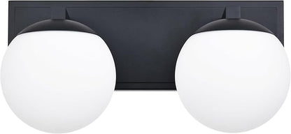 Black Bathroom Vanity Light Fixtures, 2-Light Globe Bathroom Lighting Fixtures Over Mirror, Modern Wall Lights for Living Room, Long Backplate, Standard E26 Base, Textured Black