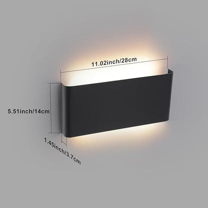Mille Luckiole 11 Inch Hallway LED Wall Light,5-in-1 CCT 3000K/3500K4000K/5000K/6500K Selectable,Modern LED Sconce Wall for Stairwell,Bedroom,and Bathroom Vanity Mirror,15W Black 2 Pack Led Wall Lamp