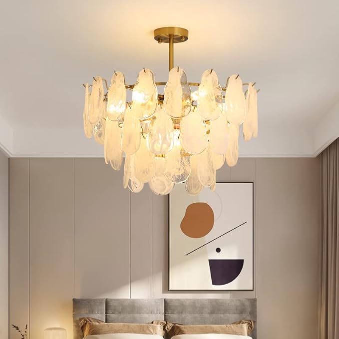 KELUOLY Modern Gold Chandelier Lighting, D23.6 Inch Creative Cloud Glass Pendant Ceiling Fixture Lamp, 3 Tier Round Crystal Glass Chandelier, 9-Light for Living Room Bedroom Dining Room (E12)