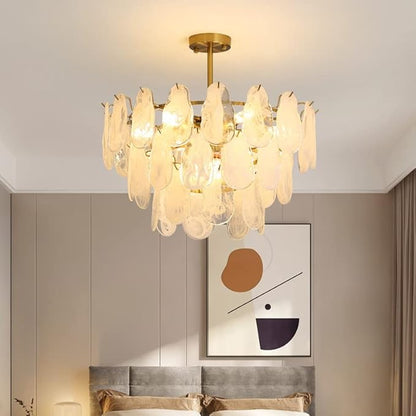 KELUOLY Modern Gold Chandelier Lighting, D23.6 Inch Creative Cloud Glass Pendant Ceiling Fixture Lamp, 3 Tier Round Crystal Glass Chandelier, 9-Light for Living Room Bedroom Dining Room (E12)