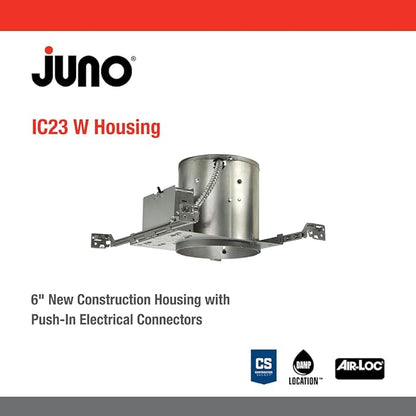 Juno 6 Inch Incandescent Ceiling Light Housing for New Construction, IC Rated Recessed Light, Floating Socket, Damp Location UL Listed Can Lighting, Includes Push-in Electrical Connectors