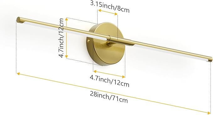28In Gold Wall Sconce Set of Two,Modern Hardwired Bathroom Wall Sconces Vantiy Light 3000K LED 360° Rotatable for Bedroom Bathroom Living Room (2 Pack)