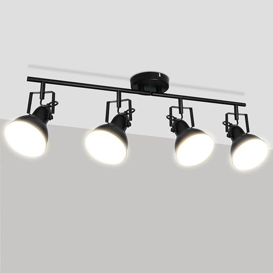 LTBLIGHT 4-Light Track Lighting Fixtures Ceiling, Black Industrial Directional Spotlight with E26 Base, Ceiling Track Lights for Kitchen Bedroom Living Room (Bulbs Not Included)