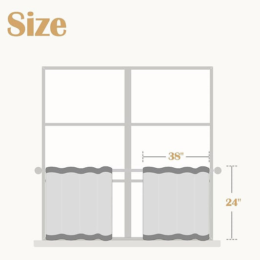 jinchan Boho Kitchen Curtains Linen Cafe Tier Curtains 24 Inch Bohemian Geometric Striped Mudcloth Small Window Drapes for Living Room Bathroom Light Filtering Back Tab 2 Panels Sage Green on Flax