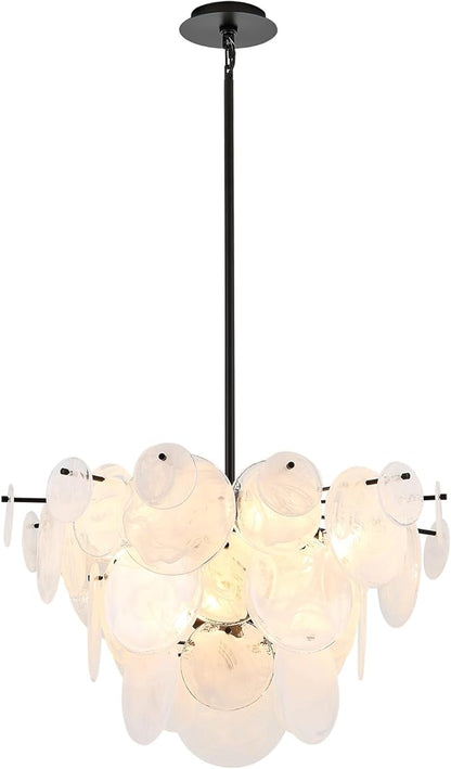 Dia 28 Inch, Modern Glass Chandeliers for Bedroom, Black Dining Room Light Fixture, Large Vintage Pendant Chandelier for Living Room Entryway Foyer