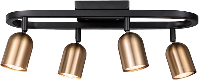 4 Light Modern Track Lighting Kit, Matte Black Brass Finish with Flexibly Pivot Shades,Decorative Ceiling Spot Light for Kitchen,Bedroom,Living Room,Hallway,Home Improvement