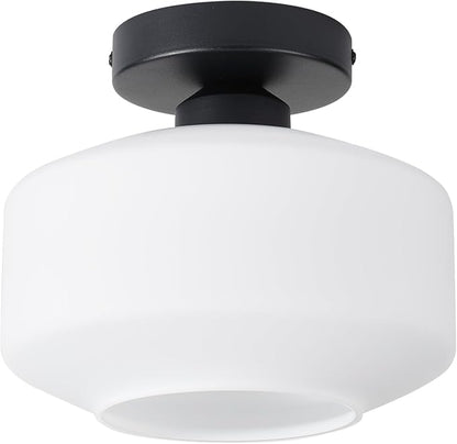 TeHenoo Milk White Glass Ceiling Light Fixture,8.6 inch, Matte Black Base,Modern Semi Flush Mount Light for Hallway, Entryway,Kitchen