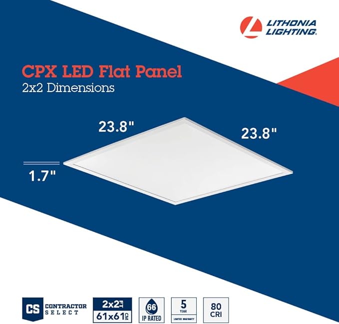 Lithonia Lighting CPX 2x2 LED Flat Panel Light, 2 ft. x 2 ft. LED Light Panel, Ceiling Lighting Fixture for Shop Lighting, 3200 Lumens, Smooth Satin Lens, 4000K Cool White