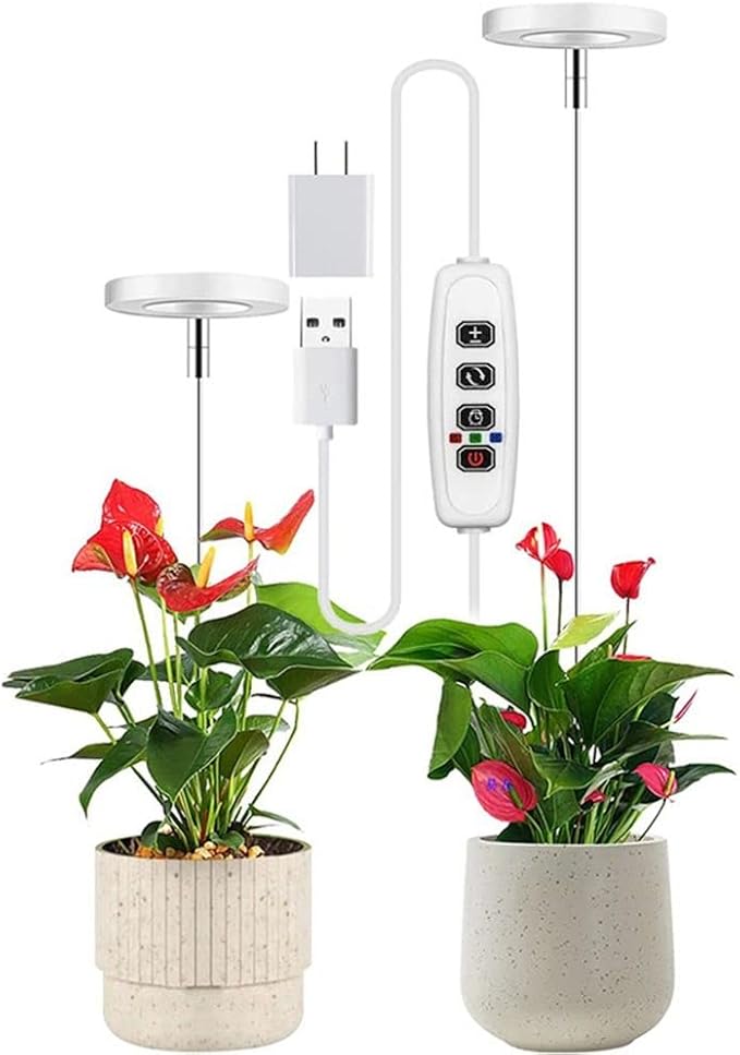 Andy's Orchids LED Grow Light, Adjustable Height, Full Spectrum, 360 Lumen, 40 LED Beads, USB Powered, White, Acrylic & Metal, Modern Design, Indoor Use