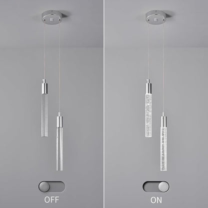 Modern Light Fixture Kitchen Island Pendant Light Dimmable LED Chrome Pendant Lights Mini Crystal Pendant Lighting for Bedroom Dining Room Living Room（2-Light ）