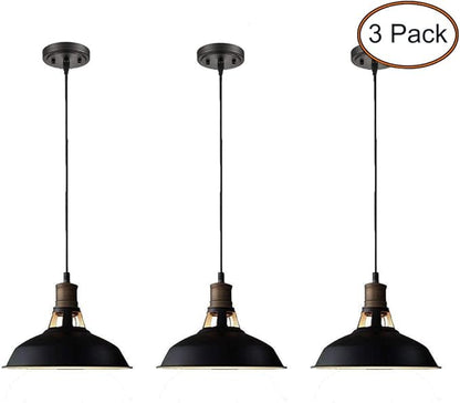 CLAXY Industrial Pendant Light Black Hanging Pendant Light Fixture Barn Shade for Kitchen Bar Restaurant Cafe, 3 Pack