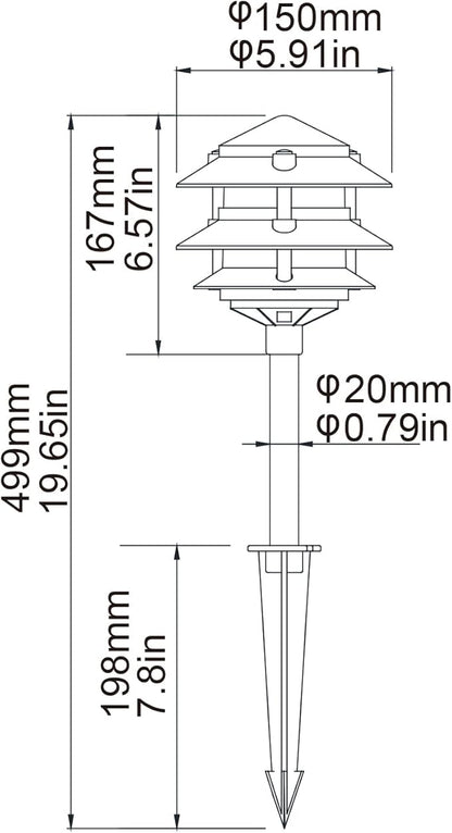 Lumina Lighting® Low Voltage Landscape Lighting Cast-Aluminum Pagoda Path and Area Light Warm White 4W G4 LED Bulb and ABS Ground Stake Included for Yard Walkway Lawn PAL0103-BZLED4 (Bronze, 4-Pack)