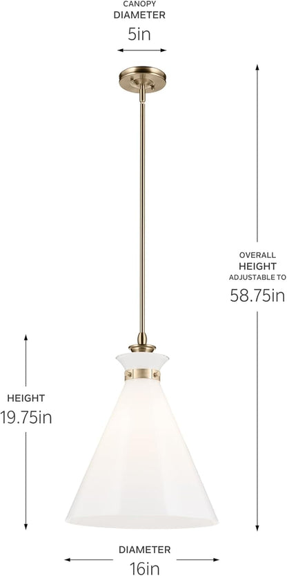 Kichler Laria 1-Light Pendant Light Fixture with Opal Glass, Updated Traditional Hanging Light for Kitchen Island and Dining Room in Champagne Bronze (19.75" x 16"), 52775CPZ