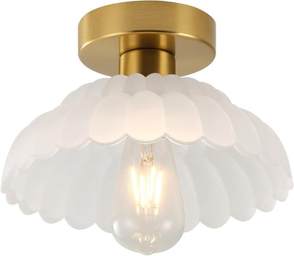 ANYLOVE 10 Inch Frosted Glass Vintage Glass Semi Flush Mount Ceiling Light, E26 Socket for Bedroom Kitchen Hallway Foyer