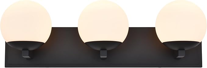 Black Bathroom Vanity Light Fixtures, 3-Light Globe Bathroom Lighting Fixtures Over Mirror, Modern Wall Lights for Living Room, Long Backplate, Standard E26 Base, Textured Black