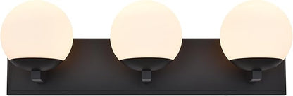 Black Bathroom Vanity Light Fixtures, 3-Light Globe Bathroom Lighting Fixtures Over Mirror, Modern Wall Lights for Living Room, Long Backplate, Standard E26 Base, Textured Black
