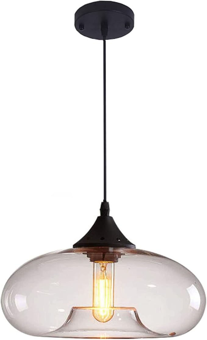 11" Industrial Vintage Colorful Glass Pendant Lighting 1-Light Farmhouse Loft Bar Ceiling Hanging Lamp Kitchen Island Dining Room Bedroom Chandelier (Clear)