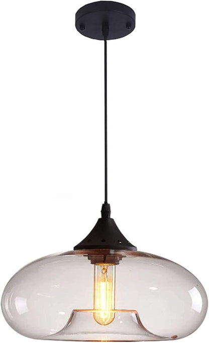 11" Industrial Vintage Colorful Glass Pendant Lighting 1-Light Farmhouse Loft Bar Ceiling Hanging Lamp Kitchen Island Dining Room Bedroom Chandelier (Clear)