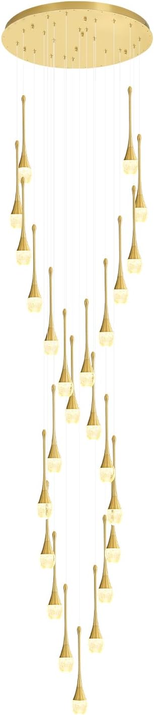 ykolupty Modern Crystal Chandelier 25-Lights Raindrop Chandeliers LED Dimmable High Ceiling Pendant Light Gold Large Chadnelier for Foyer Entrance Living Room