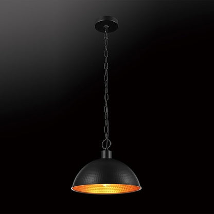 GLOBE Electric 67000100 1-Light Pendant Light Fixture, Weathered Black Finish, Hammered Metal Shade, Gold Interior, Living Room Pendant Light, Dining Room Fixture, Hanging Lights for Bedroom