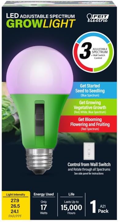 Feit Electric 3009477 A21 E26 Medium Clear 16 watt Equivalence LED Grow Light