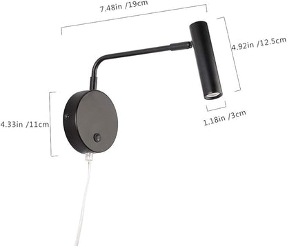 Joossnwell Wall Lights with Plug in Cord, Industrial Wall Lamps for Bedroom with on Off Switch Warm White 3000K Black-1 Pack