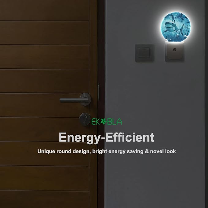 EKOBLA Deep Ocean Shark Night Light for Kids, Underwater Sea Creature Design Plug in with Dusk to Dawn Sensor, 0.5W Energy Saving, Soft Warm Nightlight for Bathroom Hallway