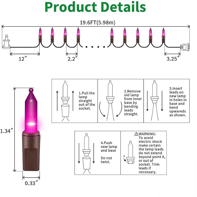 LAMPHOME Purple Halloween Lights Indoor Outdoor, 19.6ft 100 Count Christmas String Lights Plug in for Christmas Tree, Bedroom Garden Party Xmas Decorations