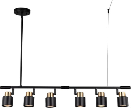 6 Light Track Lighting Kit, Matt Black Brass Finish Adjustable Height with Moden Flush Mount Ceiling Spotlight for Kitchen,Dining,Living Room,Home Improvement