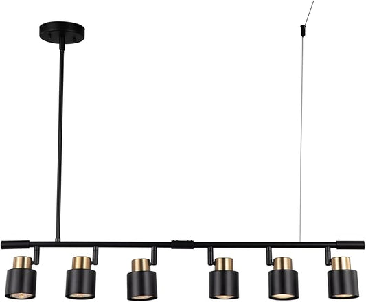 6 Light Track Lighting Kit, Matt Black Brass Finish Adjustable Height with Moden Flush Mount Ceiling Spotlight for Kitchen,Dining,Living Room,Home Improvement