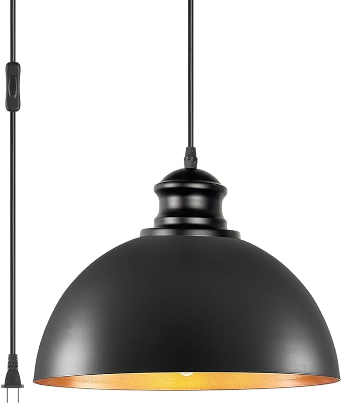 BRIGHTESS Ecopower Industrial Barn Pendant Light, Retro Candelabra Ceiling Light, Metal Farmhouse Kitchen Lighting, E26 Base, 14.7FT Cord, Black