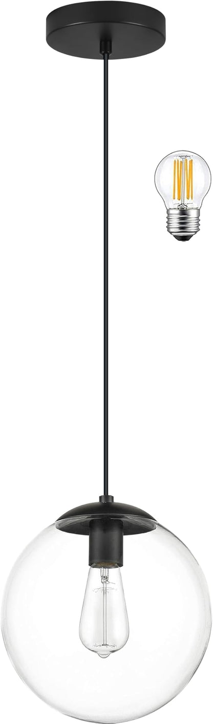 KoKo&Yukina 6-inch mini Modern Globe Pendant Light Clear Glass with Black Finish Contemporary Mid Century Adjustable Hanging Light Fixture for Living Room Bedroom Kitchen Island (Bulb Incl.)