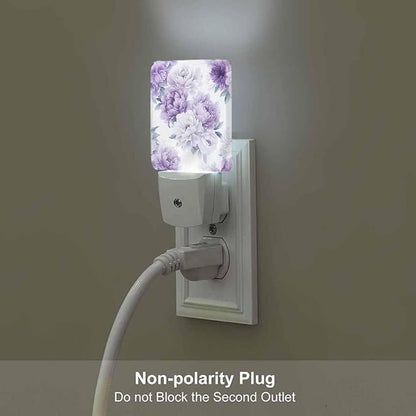 Purple Flowers Night Light Peonies in Full Bloom 0.5W Night Lights Auto LED Lamp Energy Saving Square Lights for Room Bedroom Bathroom