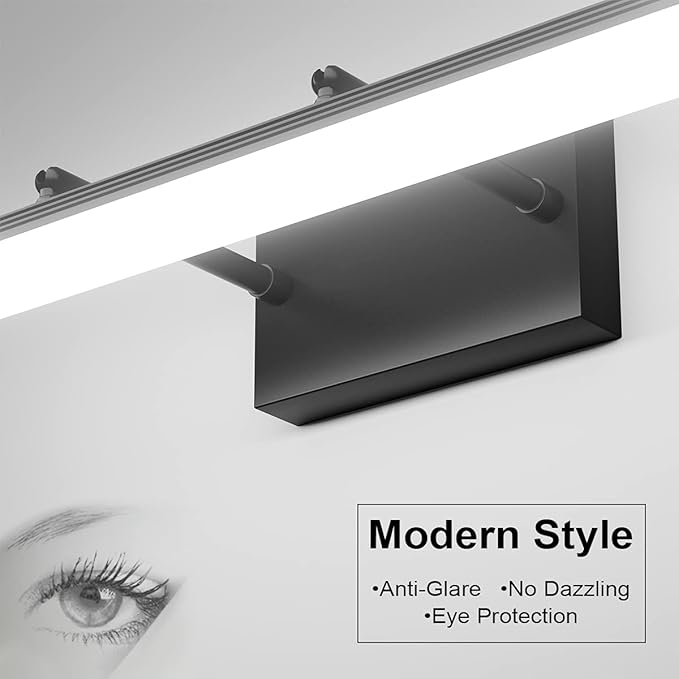 Aipsun 24 inch Black LED Vanity Light Adjustable Modern Bathroom Vanity Light Fixtures Over Mirror 5500K