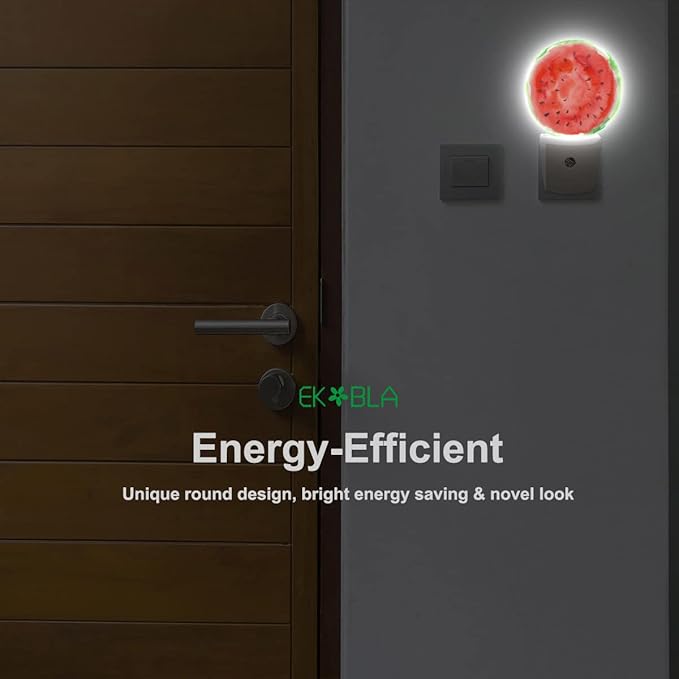 EKOBLA Watermelon Plug-in Night Light, Red Slice Summer Fruit LED Nightlight with Auto Sensor for Funny Home Decor