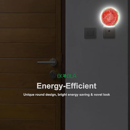 EKOBLA Watermelon Plug-in Night Light, Red Slice Summer Fruit LED Nightlight with Auto Sensor for Funny Home Decor