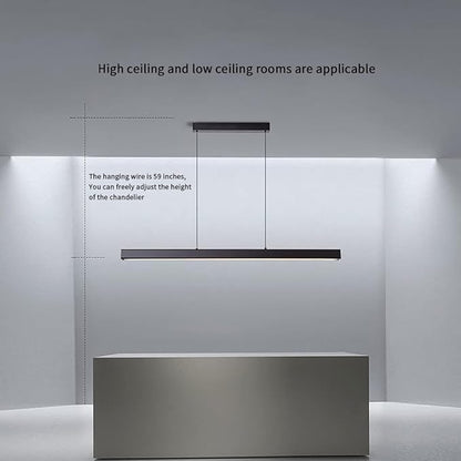 JAYMP Minimalist Linear Pendant Light Dimmable LED Modern Chandelier Dining Room Island Light Restaurant Cafe Bar Office Hanging Lamp Black 57"