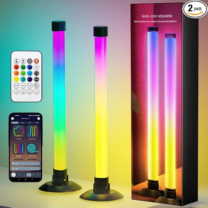NBBUFF Led Light Bar with Music SynC Color Changing, Led Bar with App & Remote Control, RGB+IC & W Smart RGB Light Bar, USB Powered Led Lights, Dynamic PC Room Monitor Backlight Gaming, 2 Pack
