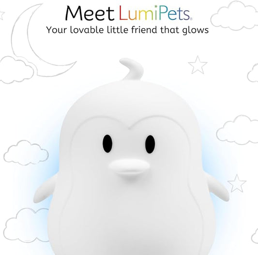 Lumipets Remote Control Silicone Night Light for Kids - Penguin Design with 9 Soft Colors & Sleep Timer - Rechargeable, Battery-Operated Lamp for Bedroom | Baby Nursery, Toddler, Girls, Boys
