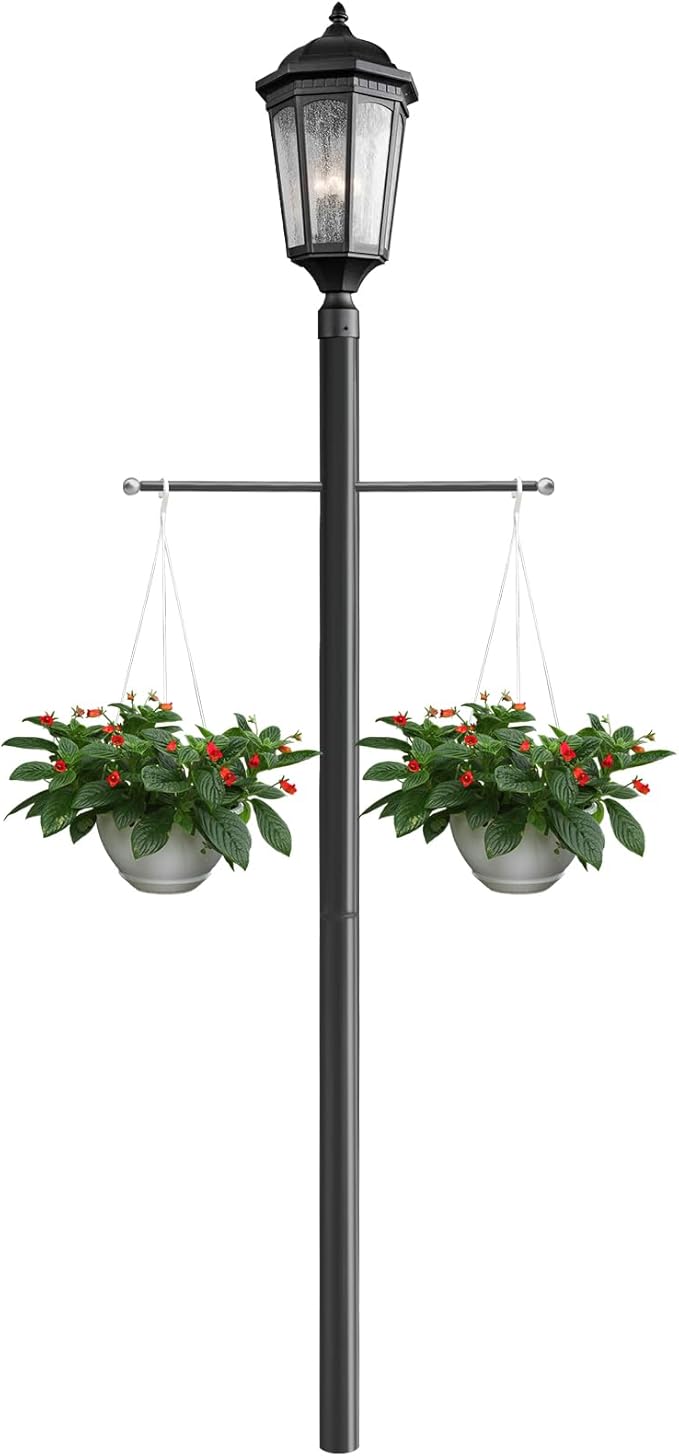 7FT Outdoor Lamp Post with Metal Cross Arm, Direct Burial Installation, 3" Fixture Compatible, Weatherproof for Driveway/Garden Lighting