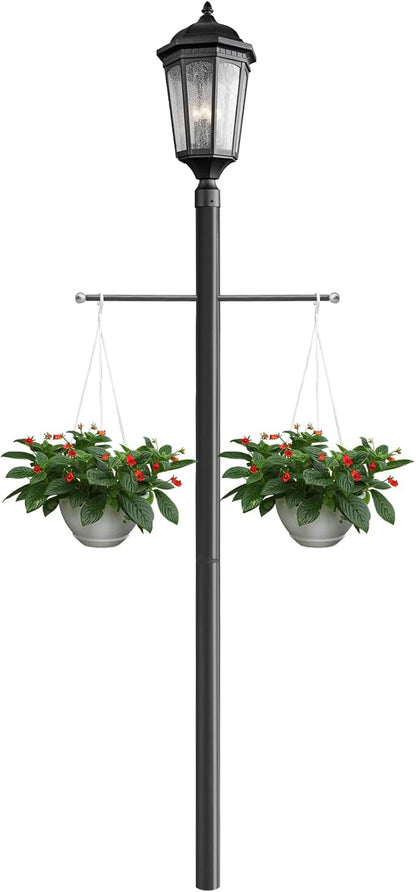 7FT Outdoor Lamp Post with Metal Cross Arm, Direct Burial Installation, 3" Fixture Compatible, Weatherproof for Driveway/Garden Lighting