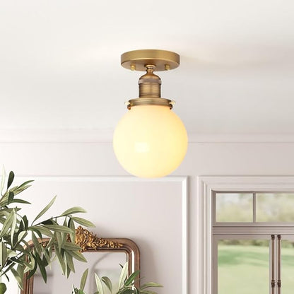 Yosoan 1-Light Modern Hallway Ceiling Light Fixture with Milk Round Glass, Indoor Hardwired Vintage Indoor Flush Mount Lighting with Matte Globe Shade Lamp for Kitchen Bathroom Porch Entryway(Antique)