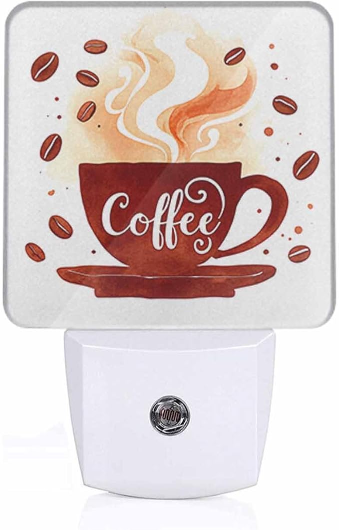 Coffee Night Light Watercolor Coffee Cup with Smoke LED Night Lights Plug into Wall for Stairway Hallway Bedroom 0.5W Nightlight