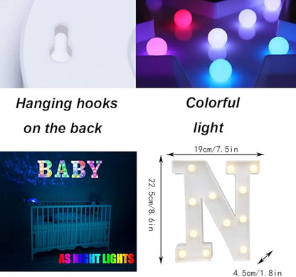LED Marquee Letter Lights, 18 Colors Changing Light Up Letters with Remote, RGB Alphabet Letters Sign for Girls Boys Gift Birthday Party Night Light Bedroom Wedding Christmas Decor-Colorful N